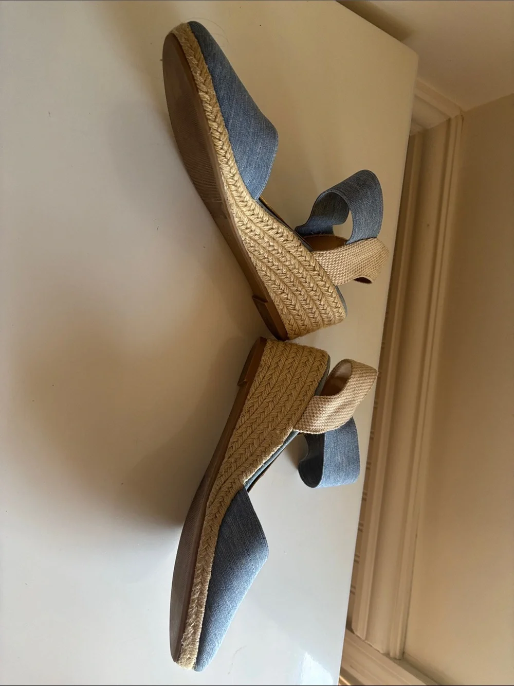 comfortview Chambray Blue Espadrille Wedge Sandals
